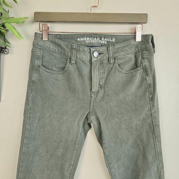 AE 4 Jegging Green Mid Rise Skinny Sateen 360 Super Stretch Jeans American Eagle - Picture 5 of 12